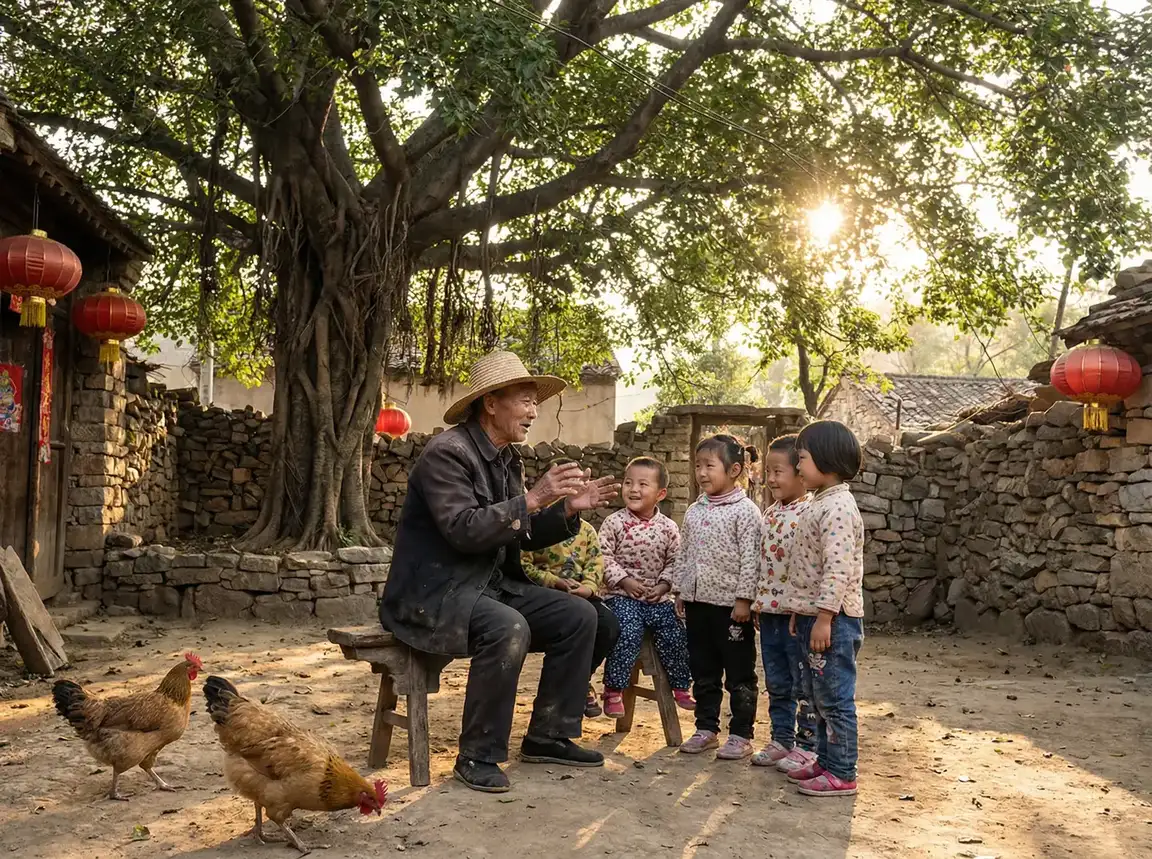 老人在大榕树下给孩子们讲故事 - 母子性交 乡村记忆